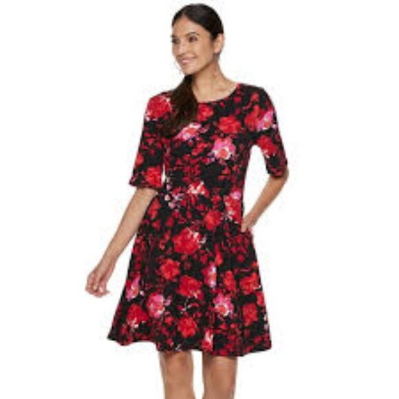 NWT Apt 9 sz XXL black, red, pink, and white dress/ stretchy/full skirt/short - Picture 1 of 17